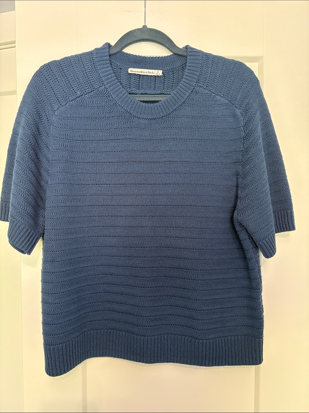 Abercrombie & Fitch Blue Textured Short-Sleeve Crewneck Sweater